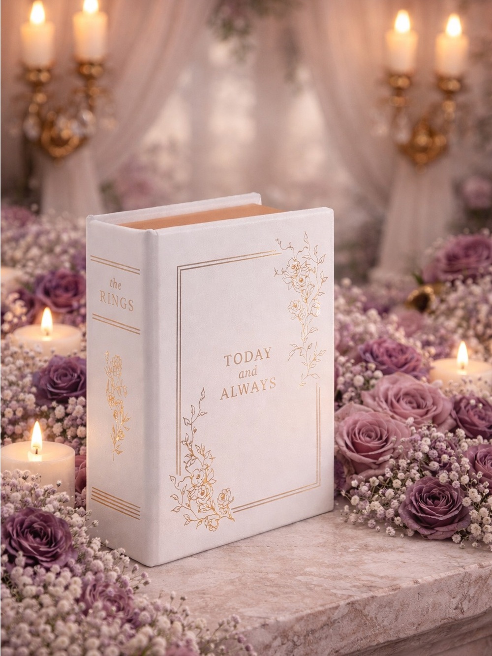 White and Gold 'Today and Always' Decorative Wedding Ring Box | NIB